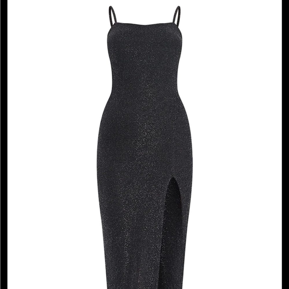 PLT Black Glitter Maxi Dress with a Split
